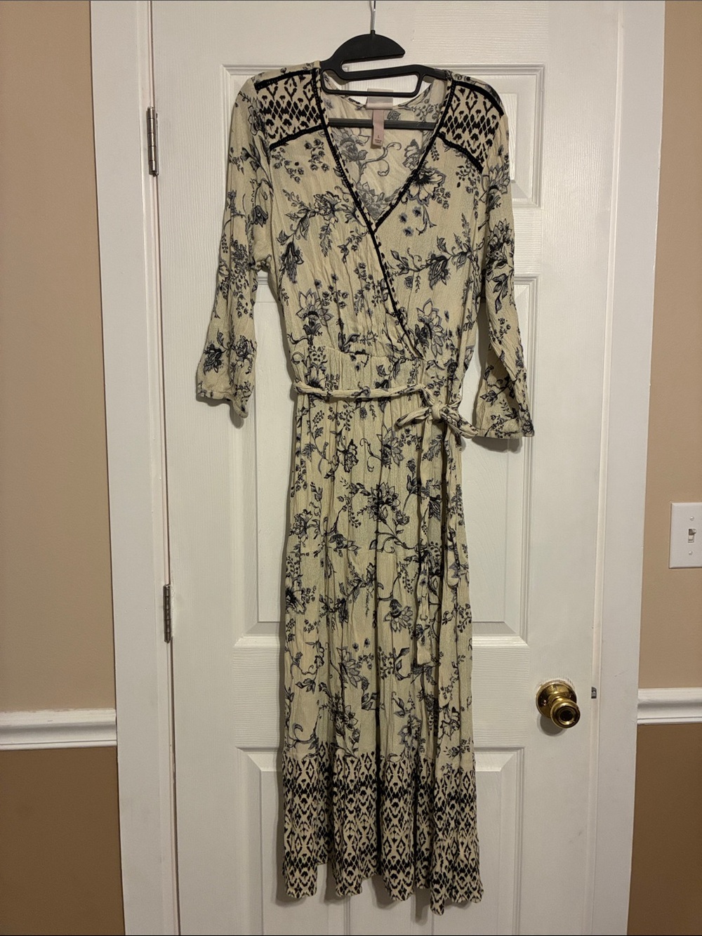 Knox Rose Cream Maxi Wrap Dress with Black Floral Print